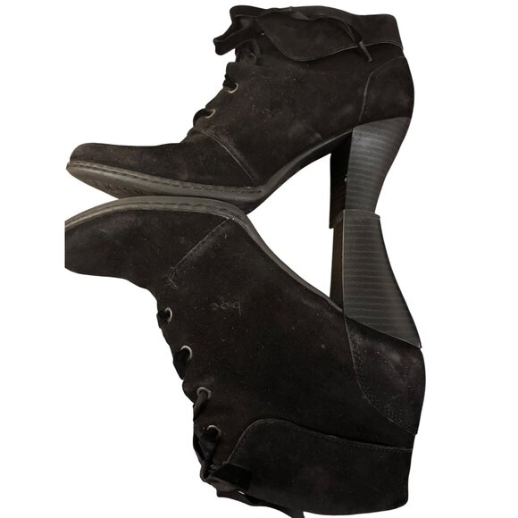 Black Lace-Up Heeled Ankle Suede Boots By B.O.C. Womens Size 8 - Picture 15 of 15